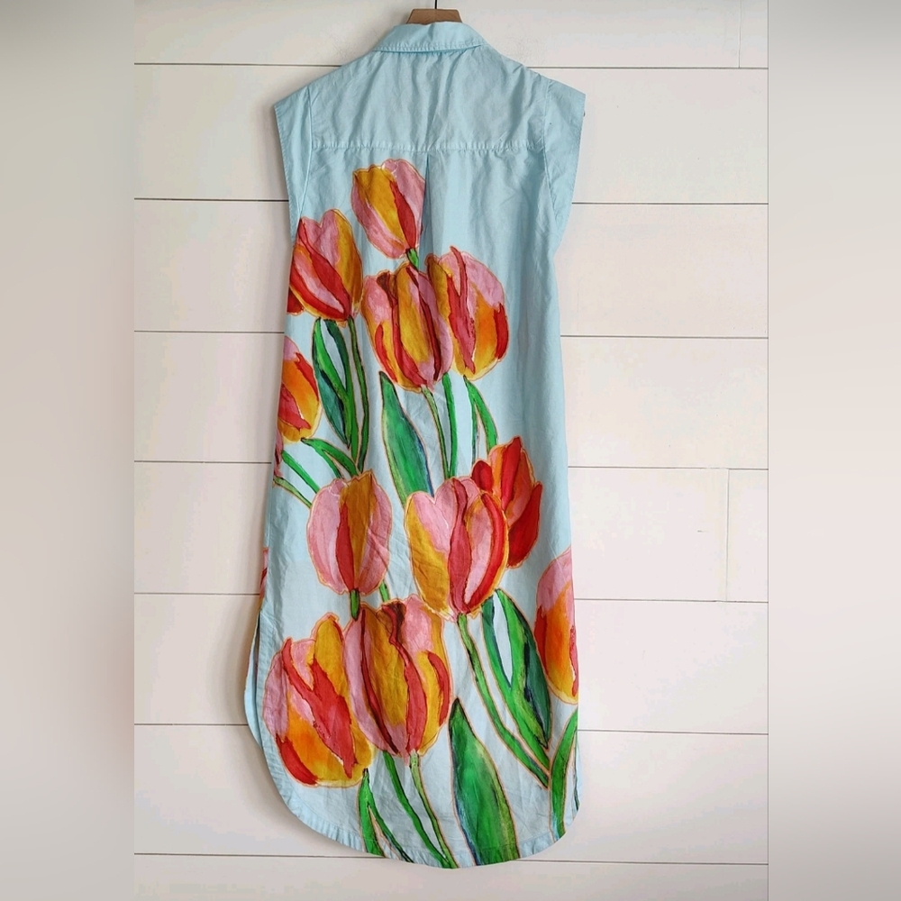 Anthropologie Maeve Womens Tulip Print Midi Dress Size XS Button Front Romantic - Picture 8 of 15